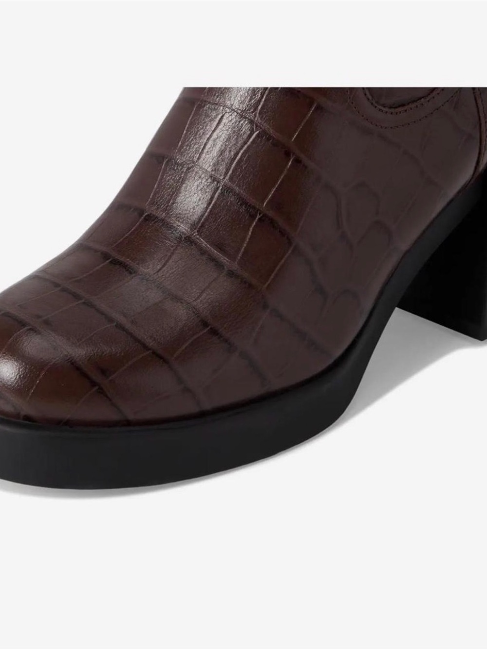 Coach Dark Brown Croc-Embossed Knee Boot with Block Heel - Picture 2 of 6
